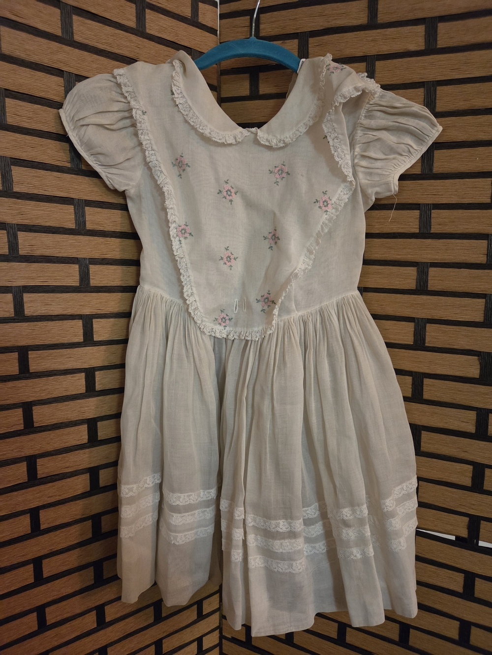 Cinderella Cream Dress with Pink Floral Embroidery